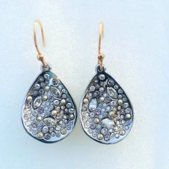 Alexis Bittar Swarovski Crystal Teardrop Gunmetal Gray Dangle Earrings